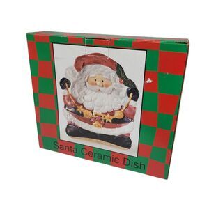 Santa Clause Trinket Candy Dish Plate Shiny Playful Festive Christmas Decor New